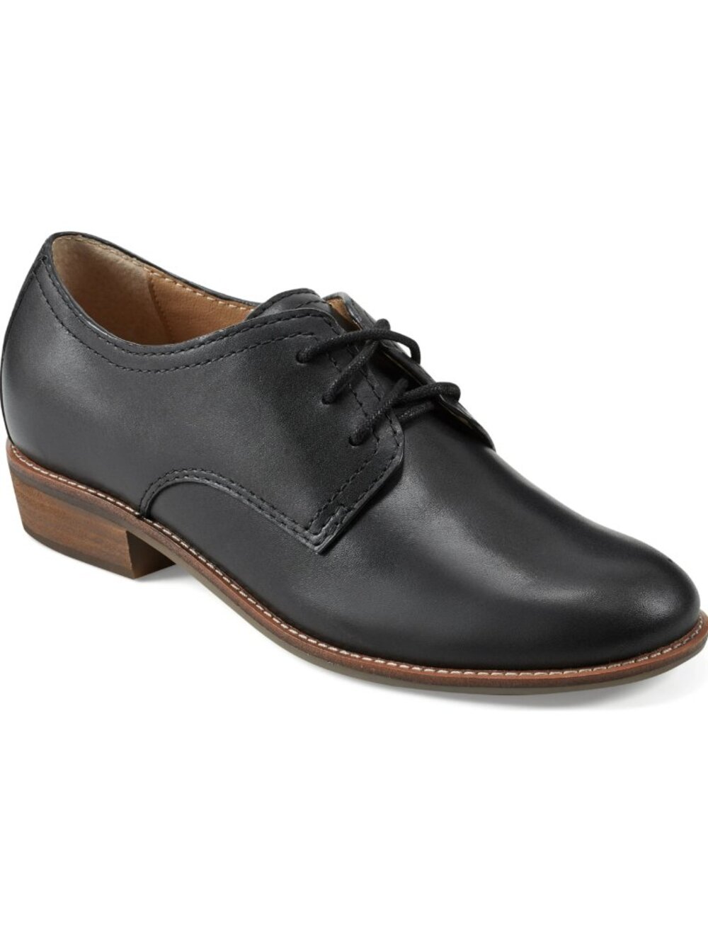 EARTH Women's Eane Black Leather Stacked Heel Casual Lace-Up Loafers Size 5M NIB